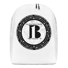Load image into Gallery viewer, "The New Black Media", displayed are the names of the members of the new Black media/ Black, Black "B"/ Minimalist Backpack/ White - A-b1.com
