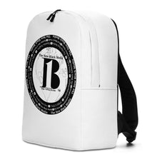 Load image into Gallery viewer, "The New Black Media", displayed are the names of the members of the new Black media/ Black, Black "B"/ Minimalist Backpack/ White - A-b1.com
