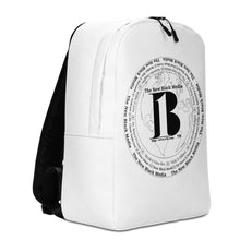 Load image into Gallery viewer, "The New Black Media", displayed are the names of the members of the new Black media/ White, Black "B"/ Minimalist Backpack/ White - A-b1.com