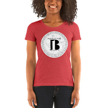 Load image into Gallery viewer, "Birth of A b1 Nation", displayed are the names of many prominent B1 figures in our history/ White, Black "B"/Ladies' short sleeve t-shirt in many colors - A-b1.com