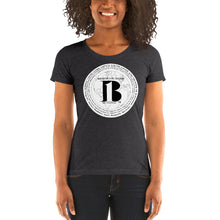Load image into Gallery viewer, "Birth of A b1 Nation", displayed are the names of many prominent B1 figures in our history/ White, Black "B"/Ladies' short sleeve t-shirt in many colors - A-b1.com