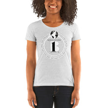 Load image into Gallery viewer, "Birth of A-b1 Nation", displayed are the names of many prominent B1 figures in our history/ Top Globe, White, White "B"/Ladies' short sleeve t-shirt in many colors - A-b1.com