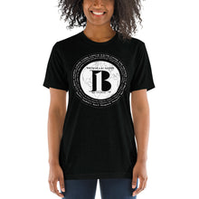 Load image into Gallery viewer, &quot;Birth of A-b1 Nation&quot;, displayed are the names of many prominent B1 figures in our history/ Black, Black &quot;B&quot;/Short sleeve t-shirt in many colors - A-b1.com
